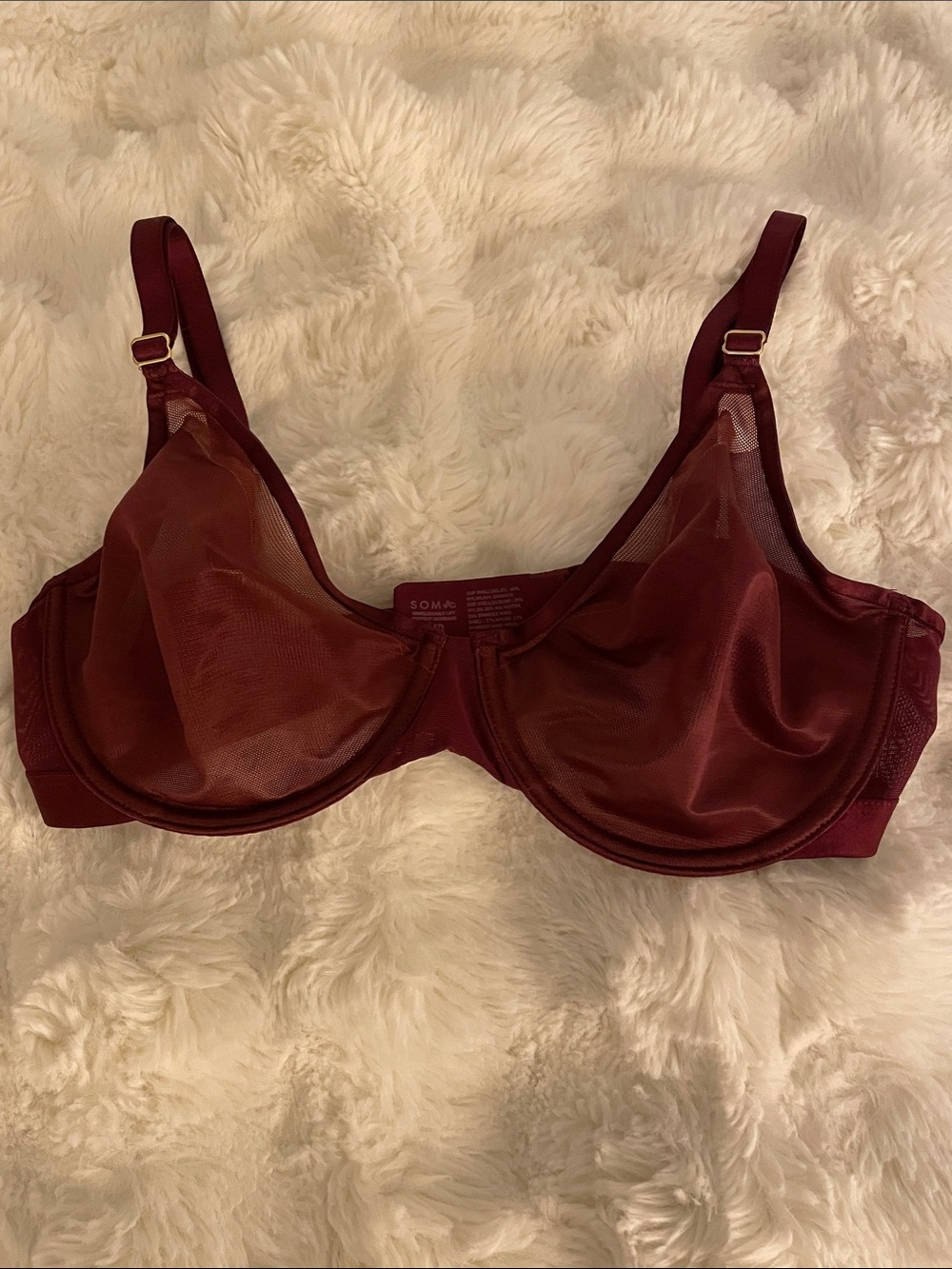 Soma Sheer Underwire Burgundy Bra, 34D